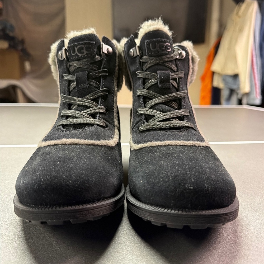 UGG Lakesider Heritage Mid Waterproof Boots Black Suede Sheepskin 1121017
